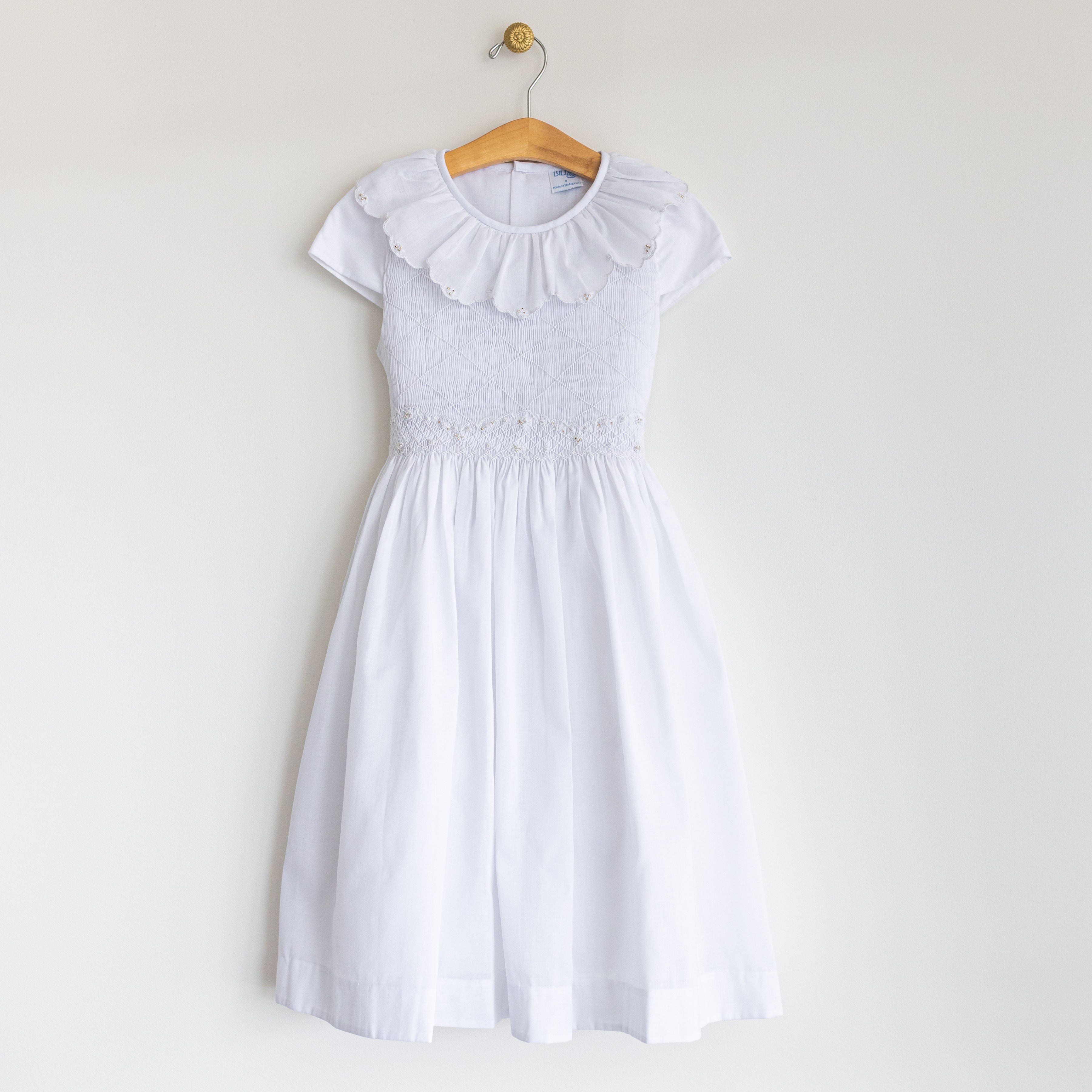 White Dress Smocked With Scallop Collar