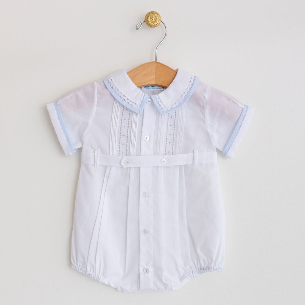 White with Blue Ric Rac Trim Romper
