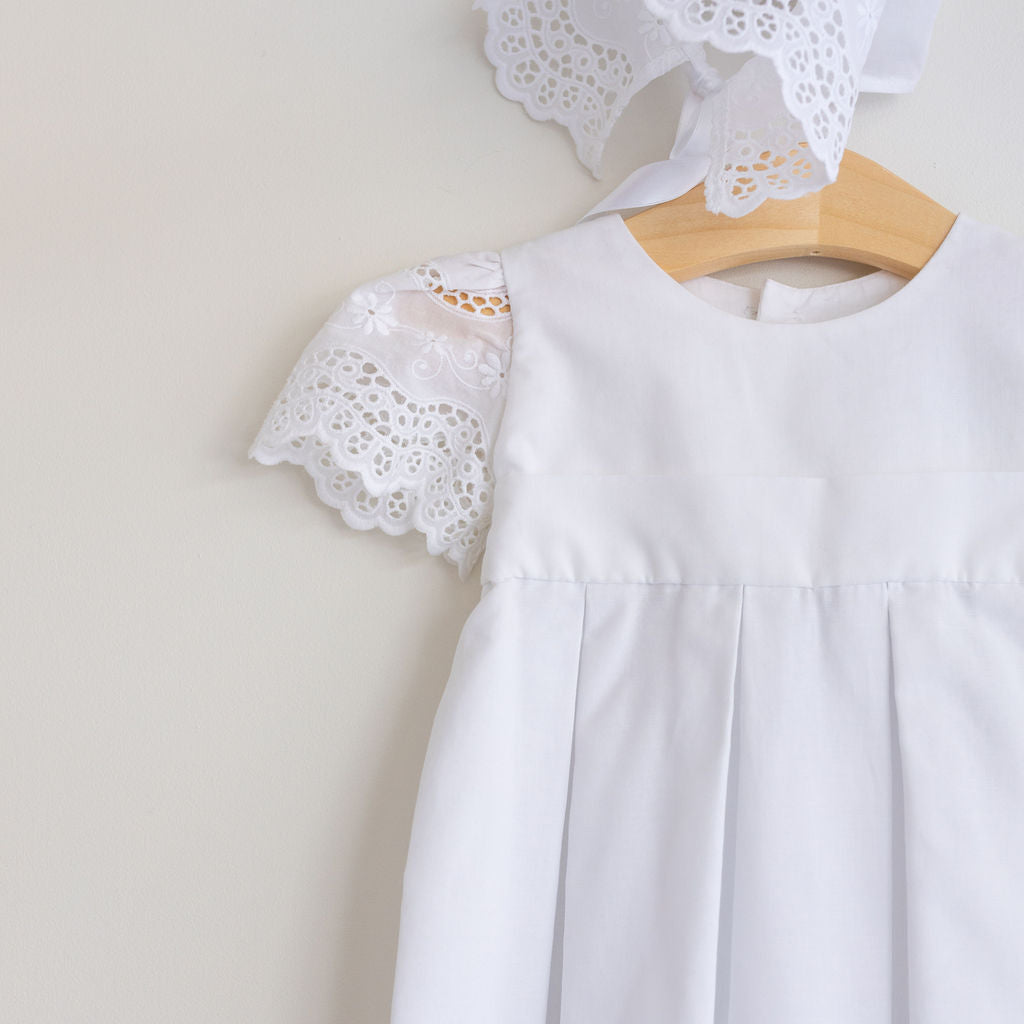 White Cutwork Lace Gown and Bonnet