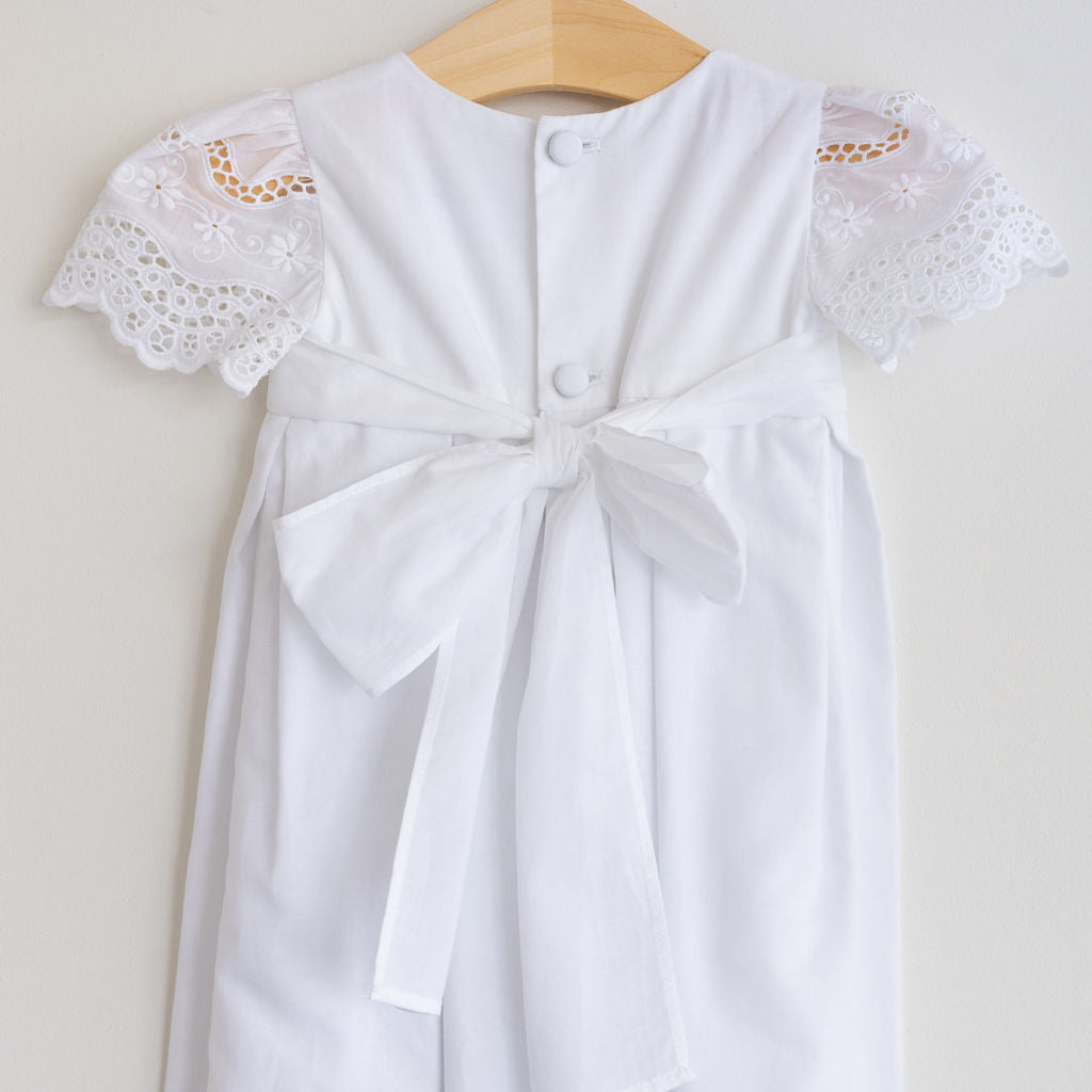 White Cutwork Lace Gown and Bonnet