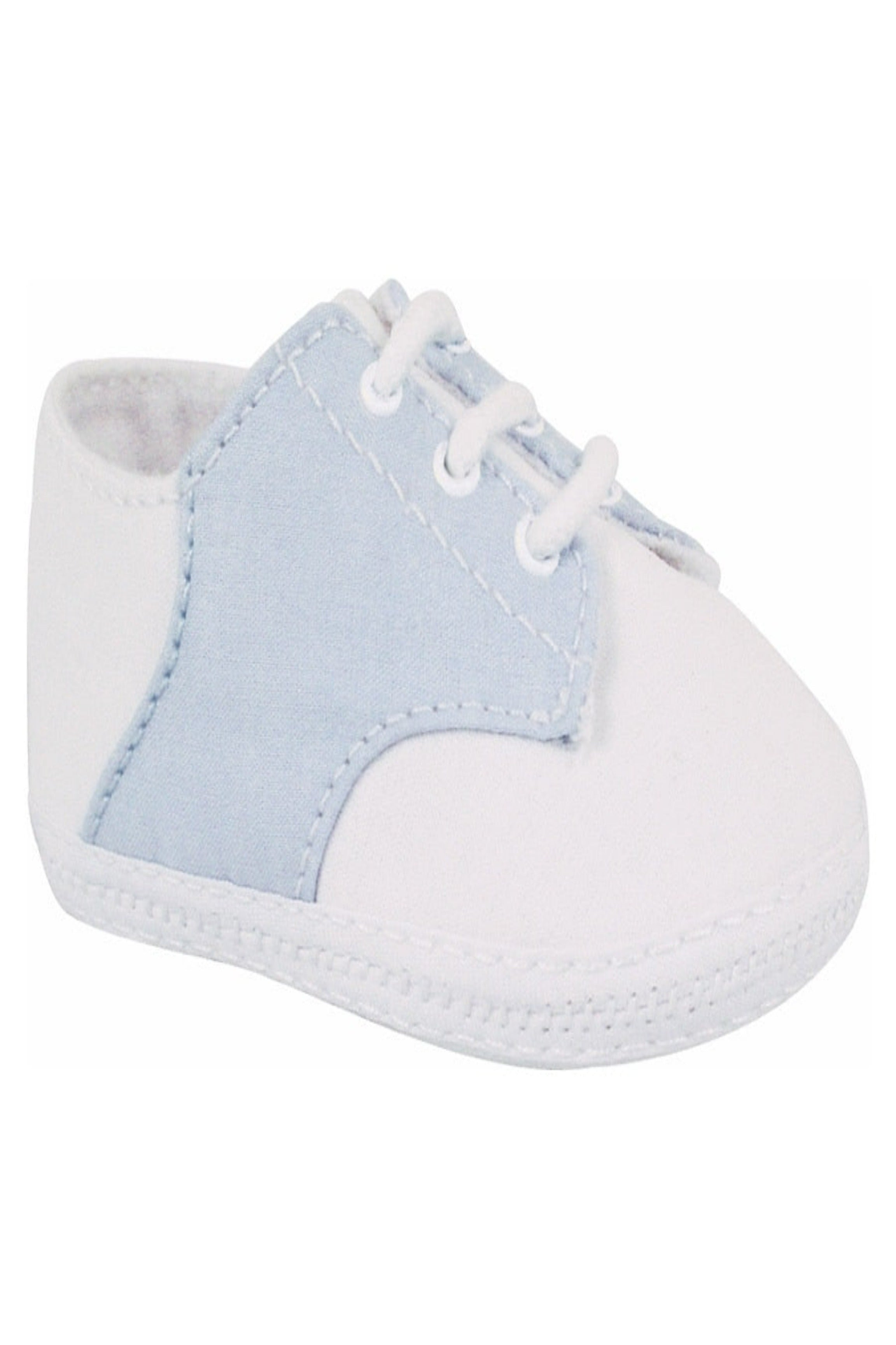 Crib Shoe White/Light Blue Fabric Oxford