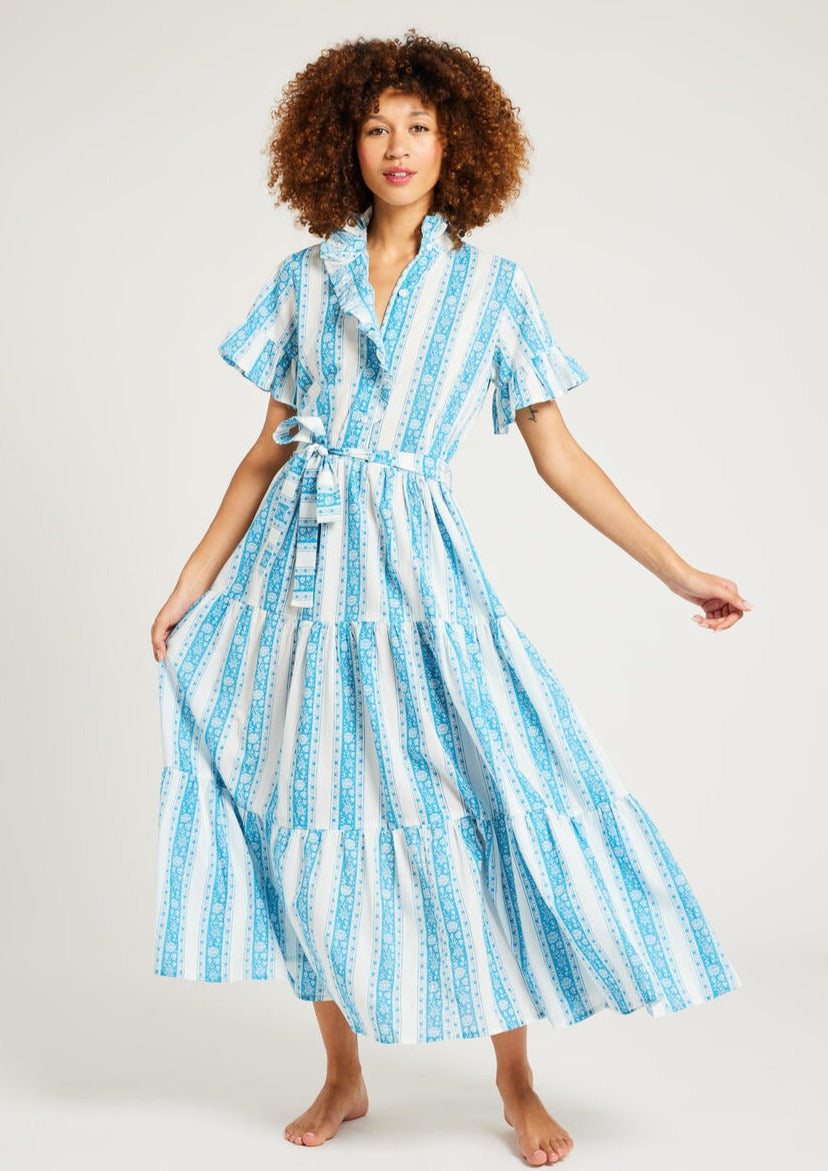 Mille Aqua Stripe Victoria Dress