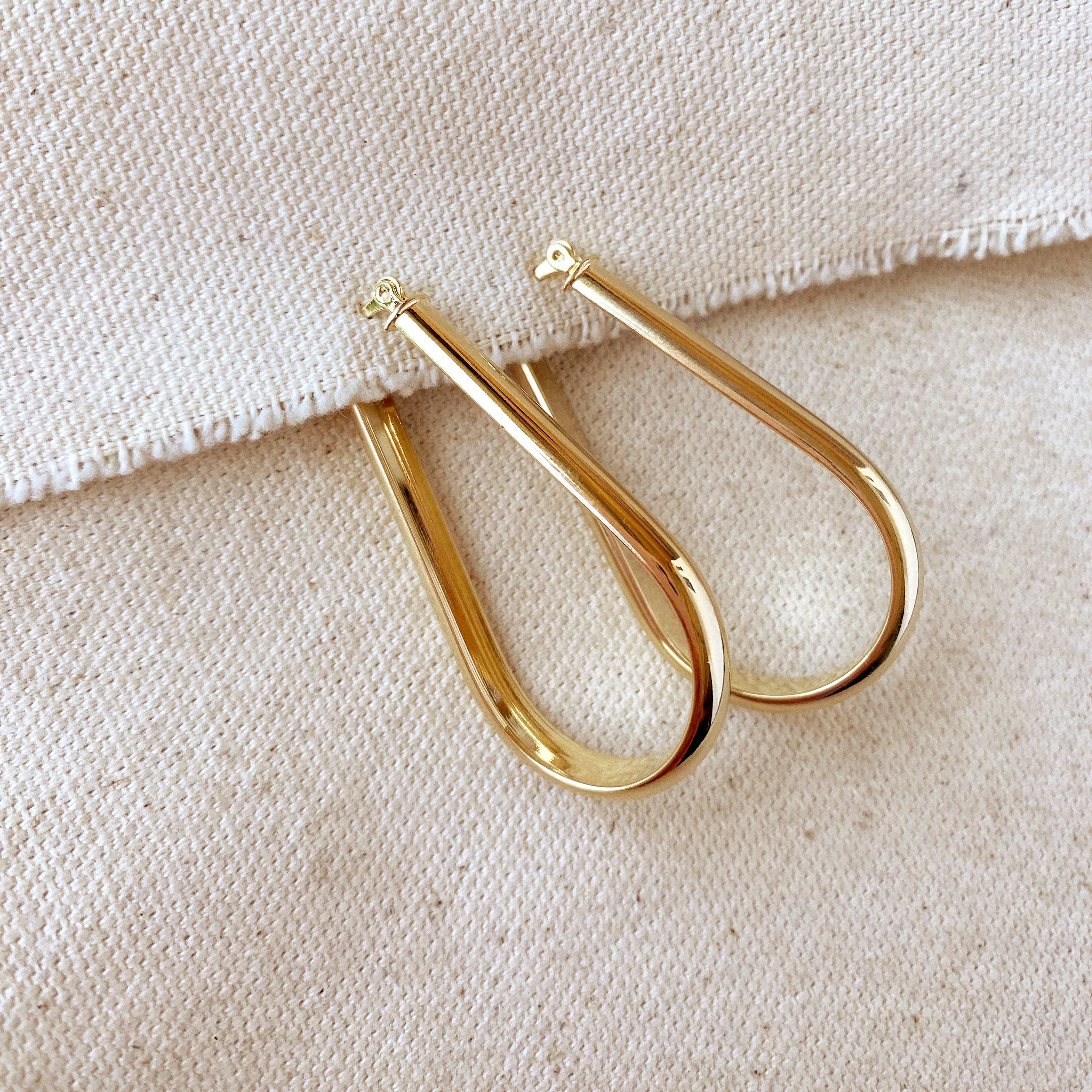 Earring 18k GF long Drop Hoop