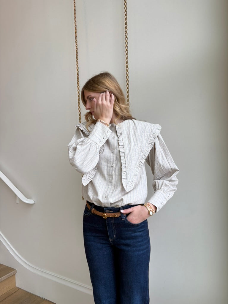 Oat Blue Stripe Long Collar Blouse
