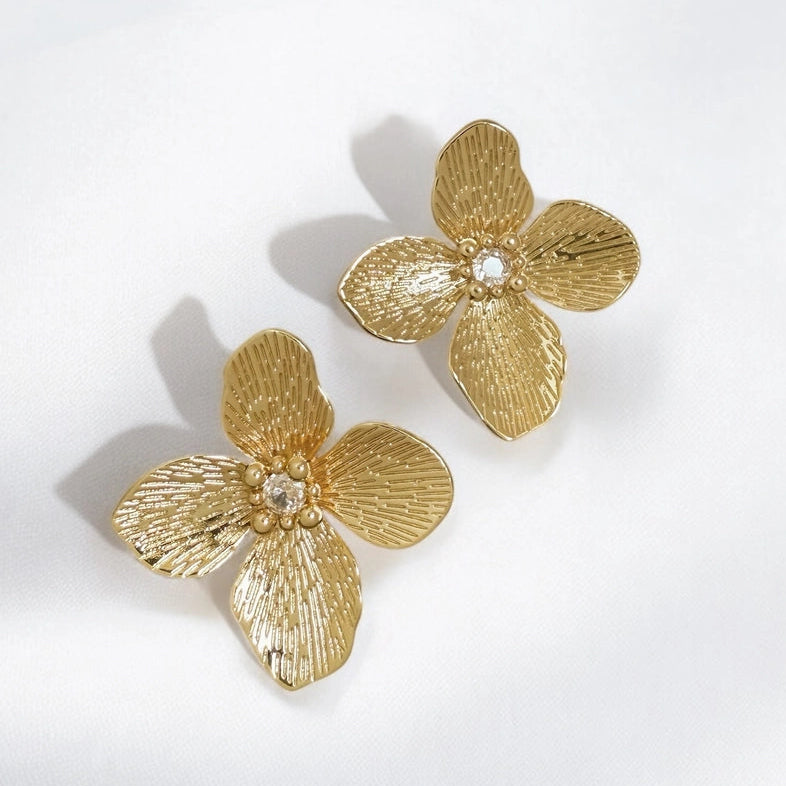 14K Gold Filled Flower and CZ Earring