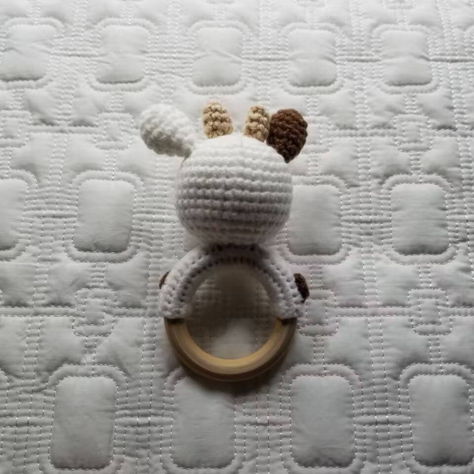 Knitted White Cow Hand Crochet Rattle