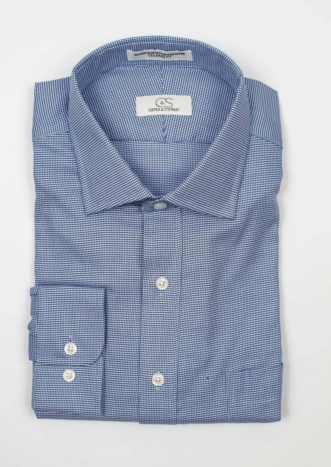 Blue & White Dobby Houndstooth Shirt