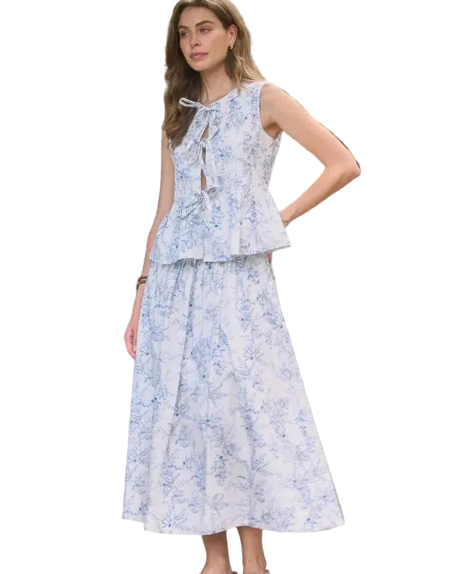 Blythe Blue Floral Midi Skirt