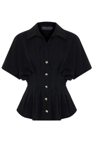 Exquise Georgia Black Tucked Waist Blouse