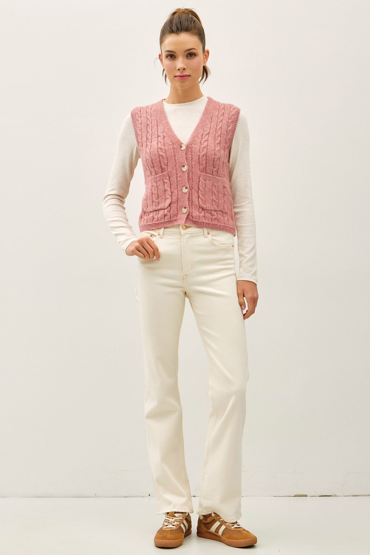 Tailored Cable Button Sweater Vest