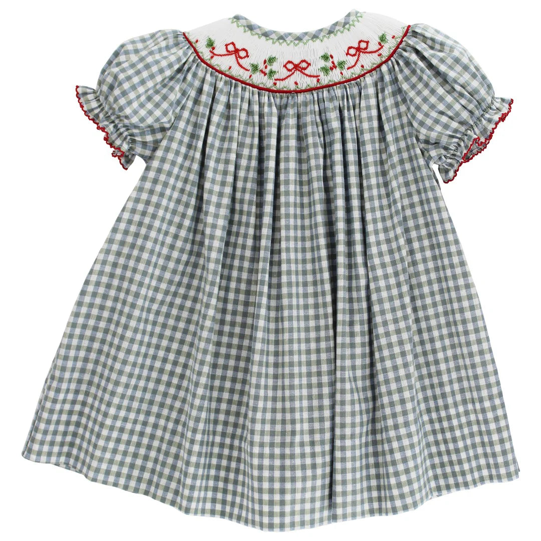Green Gingham Bishop Bow Dress