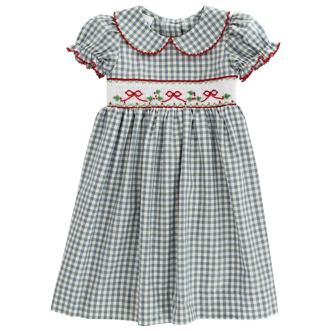 Green Gingham Smocked Bow Dress