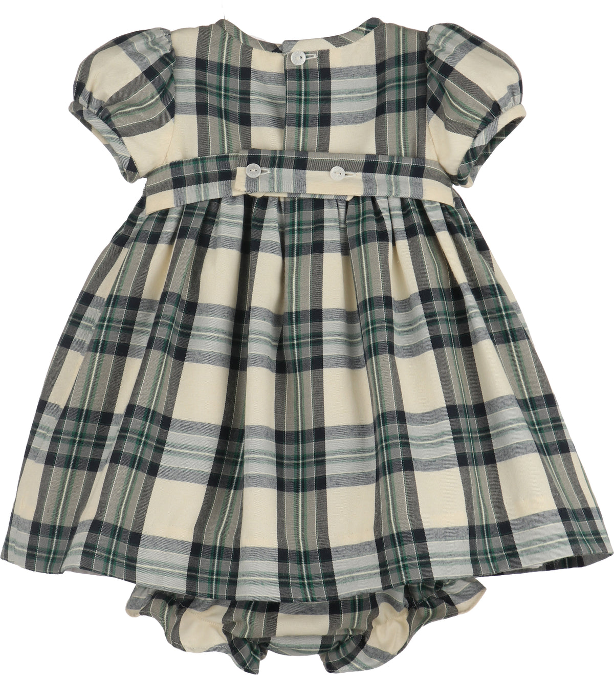Navy Green Plaid Smocked Infant Dress