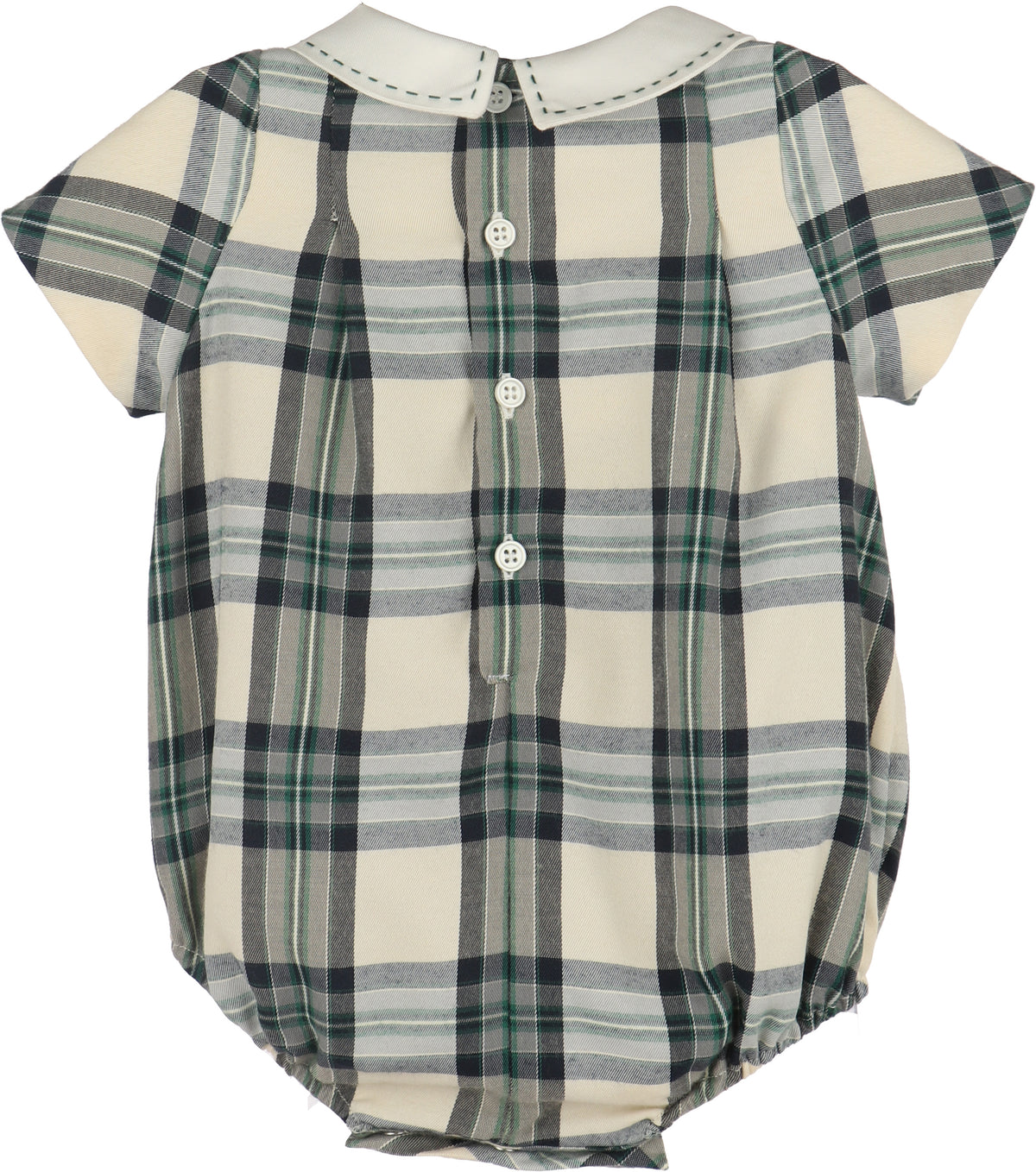 Navy Green Plaid Smocked Infant Romper