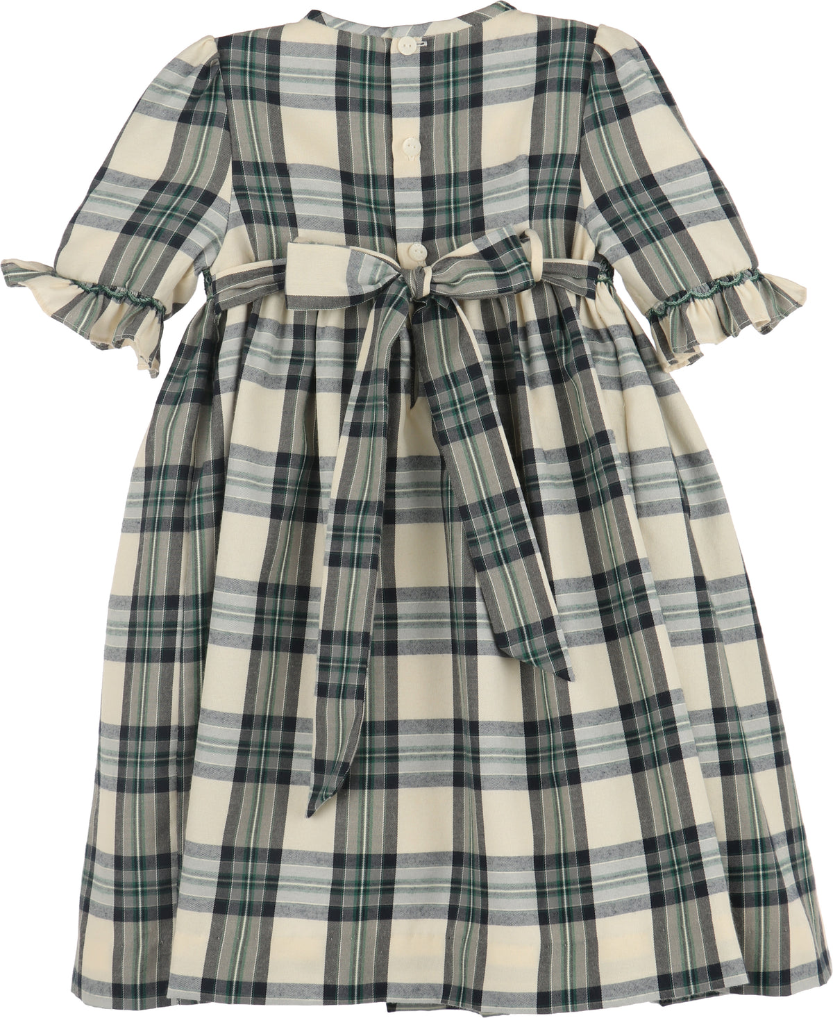 Navy Green Plaid Smocked Dress
