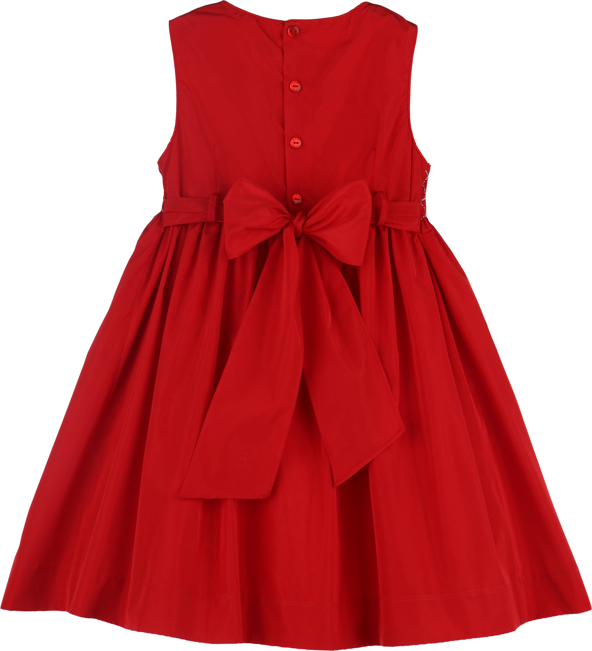 Red Taffeta smocked Dress with Bows