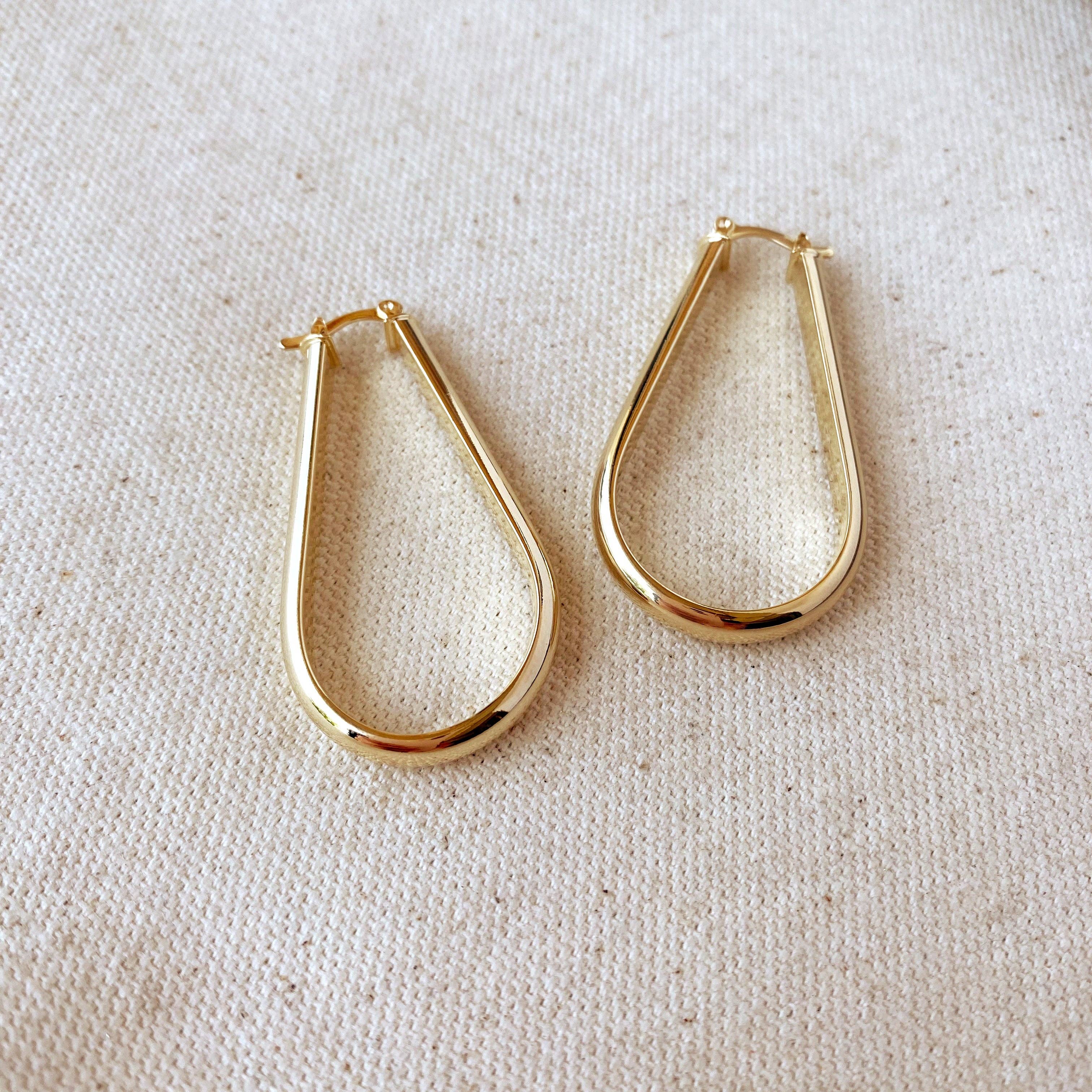 Earring 18k GF long Drop Hoop