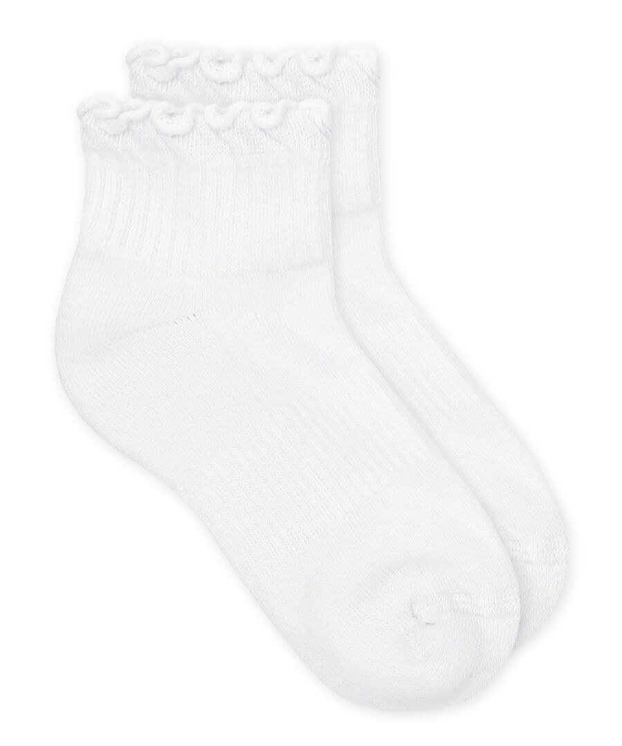 White Anklet Socks with Lettuce Edge