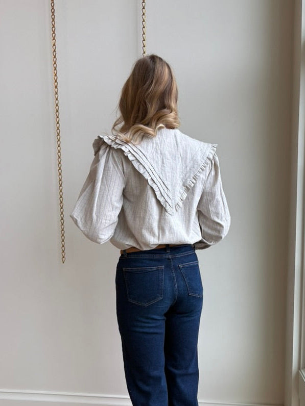 Oat Blue Stripe Long Collar Blouse