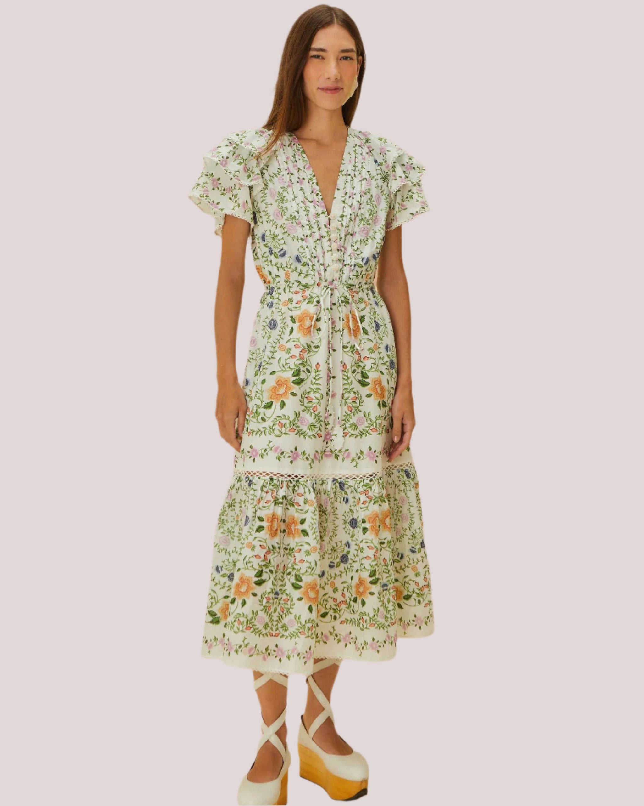 Farm Rio Pastel Folk Floral Dress