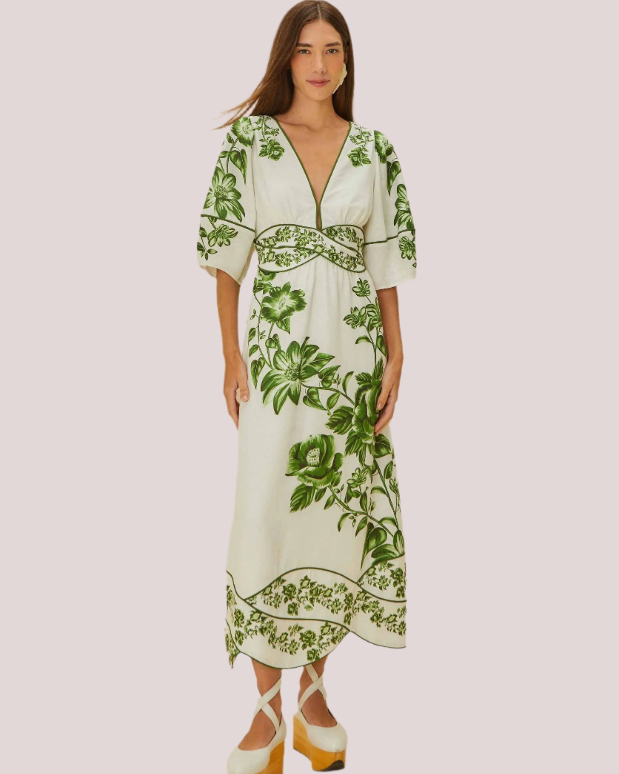 Farm Rio Green Cascade Floral Dress