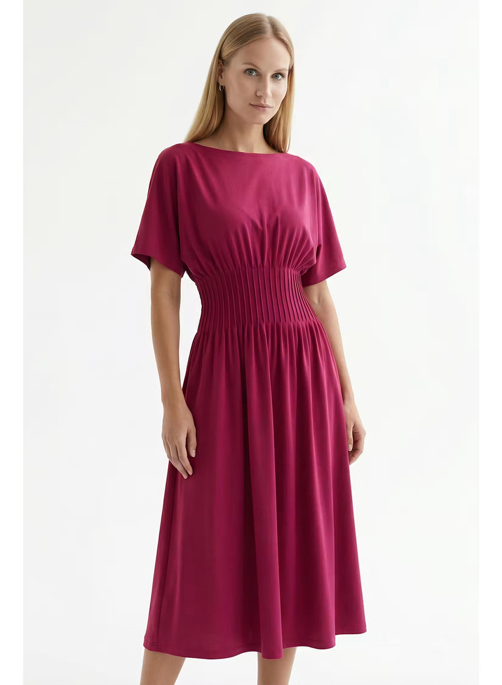 Cherry Knit Tucked Waist Dress