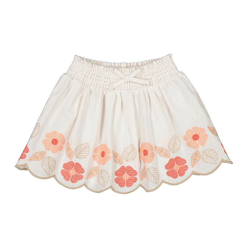 Girl's Salmon and Beige Embroidered Skirt