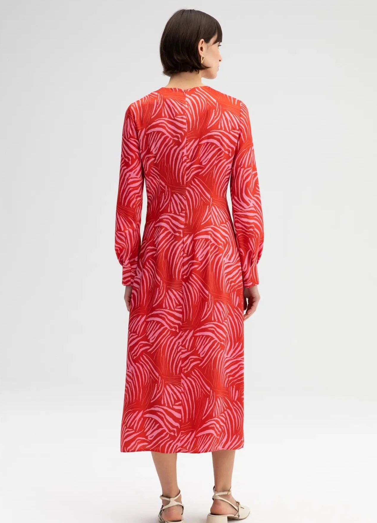 Ceren Red Print Tucked Dress