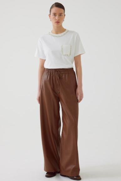 Althea Brown Pleather Wide Leg Pant