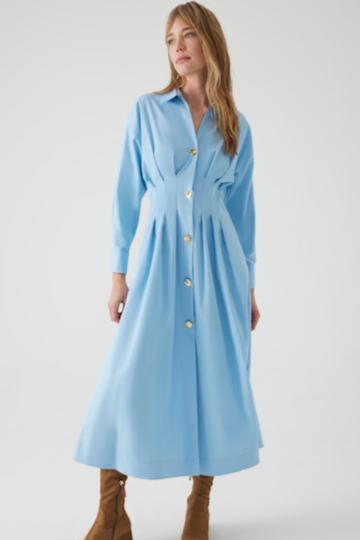 Alba Light Blue Tucked Waist Dress