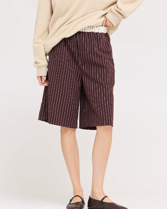 Brown Pinstripe Long Short