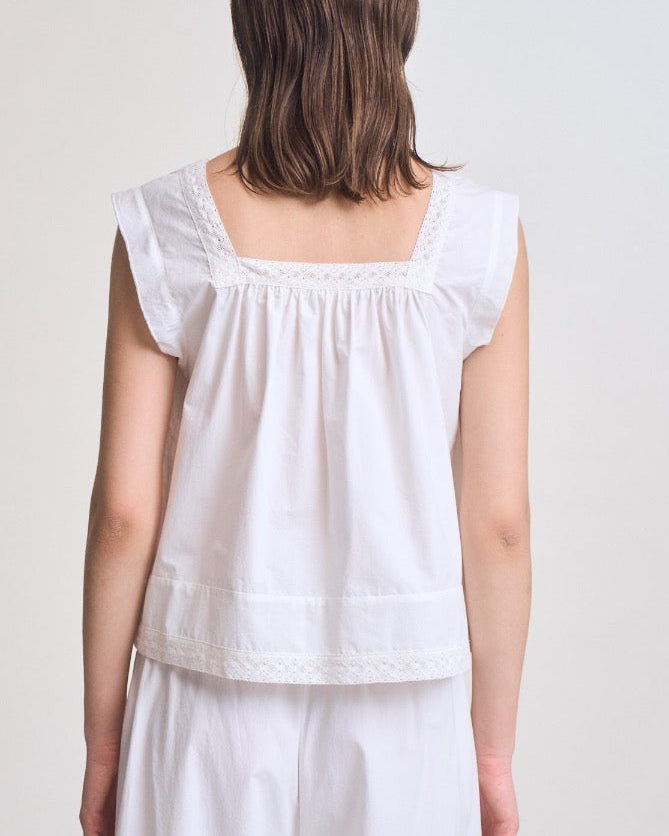 White Square Neck Lace Trim Top