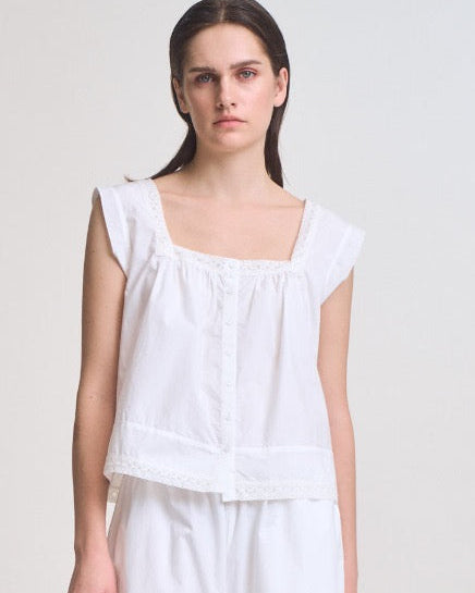 White Square Neck Lace Trim Top