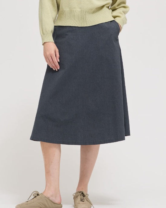 Graphite Poplin Knee Length Skirt