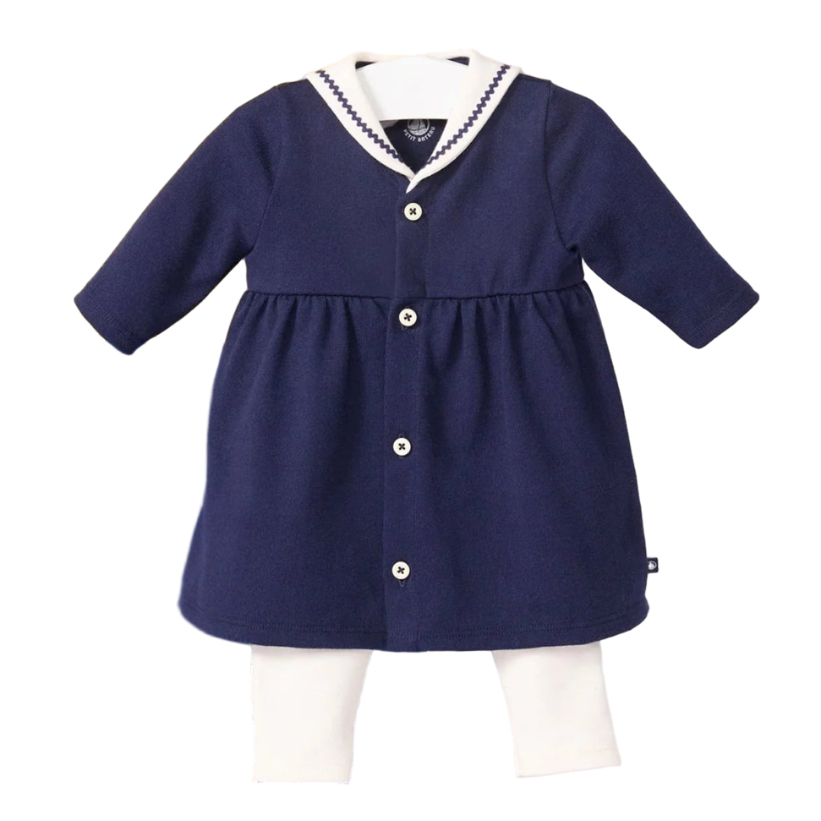 Navy Dress with Cream Leggings