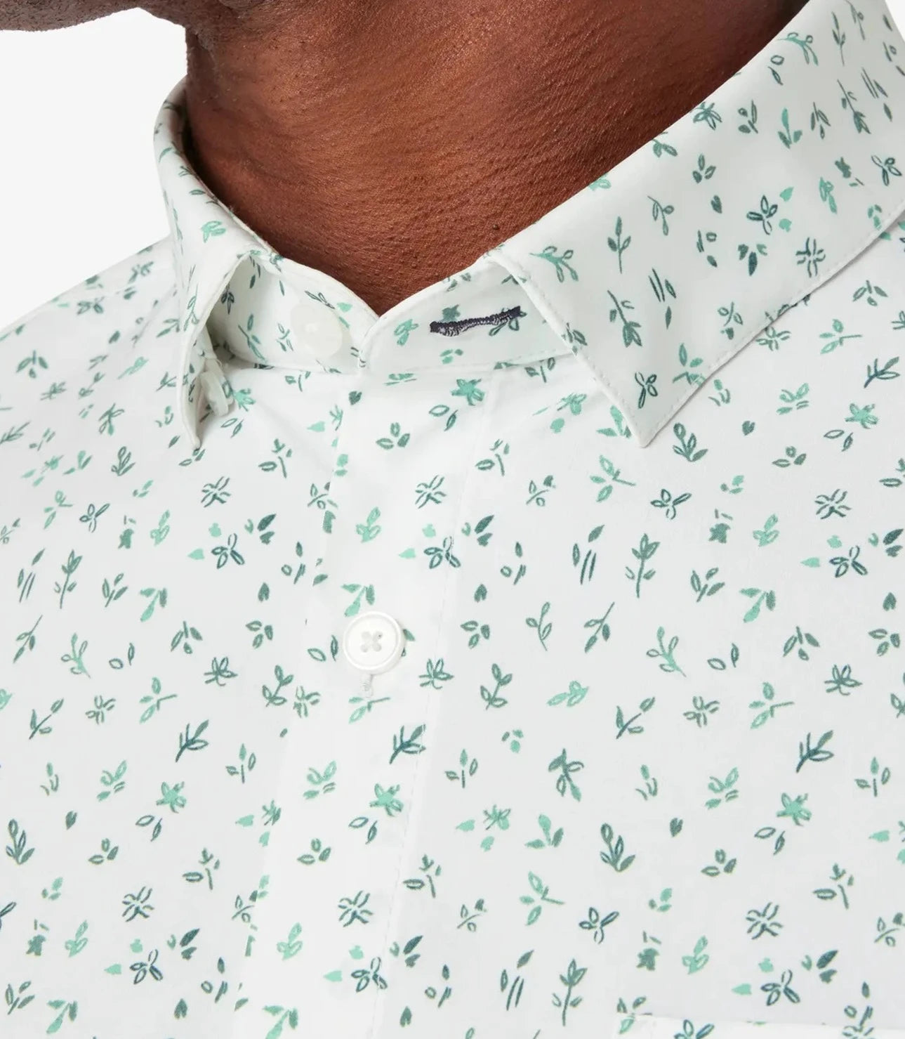 White/Green Floral Print SS Dress Shirt