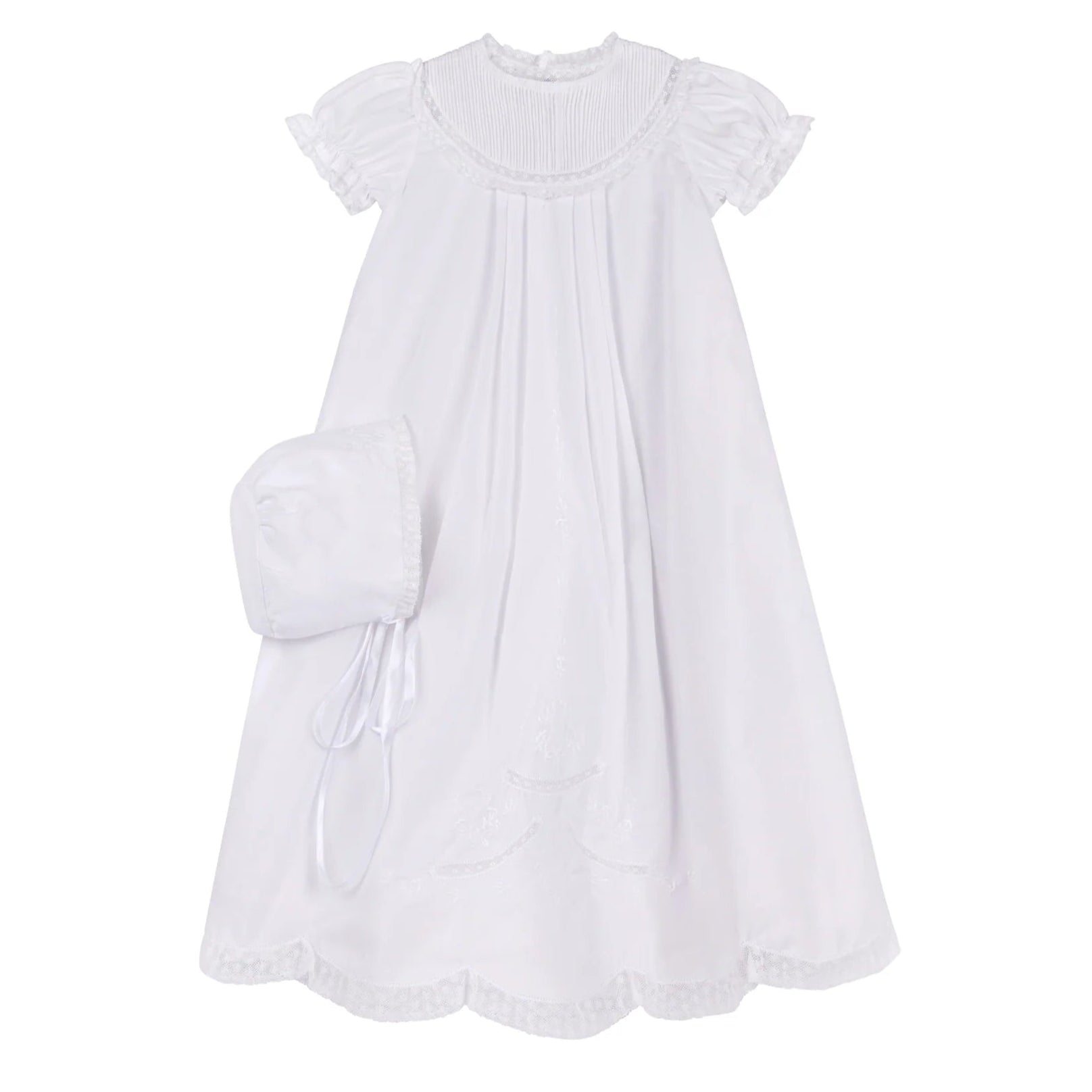 White Tucked Yoke Gown and Bonnet
