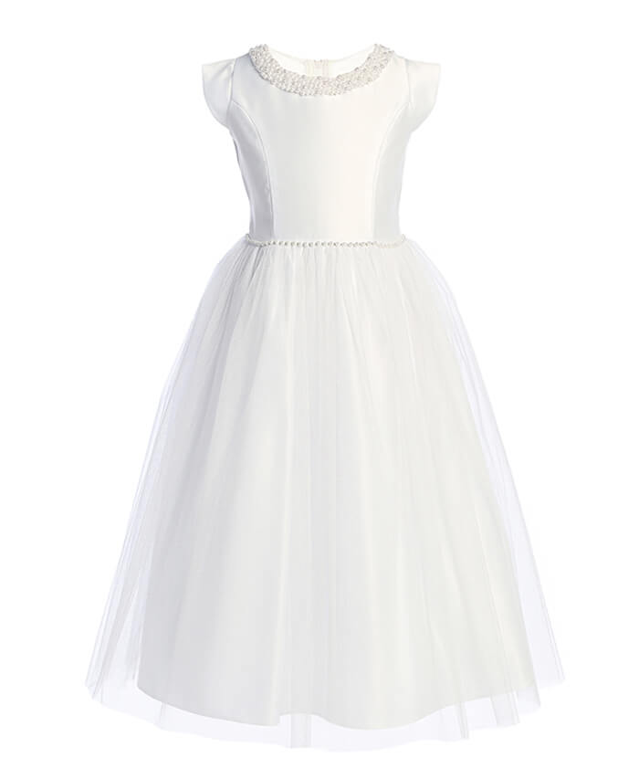 White Pearl Neckline Dress