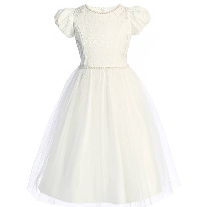 White Brocade Bodice and Pearl Neckline