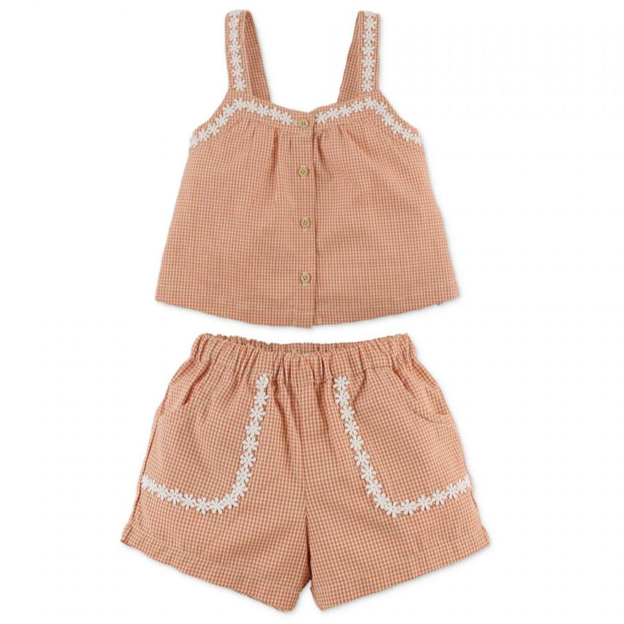 Clay Gingham Shortset Daisy Trim