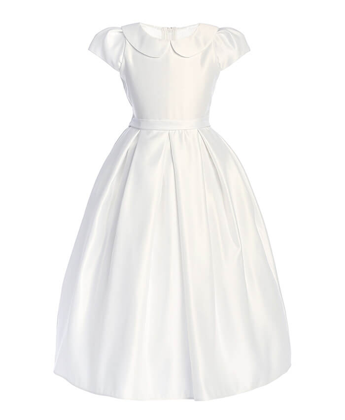 White Satin Dress with Round Collar