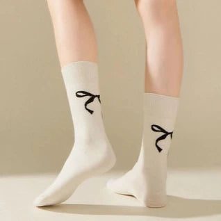 White Mid Calf Sock with Back Bow