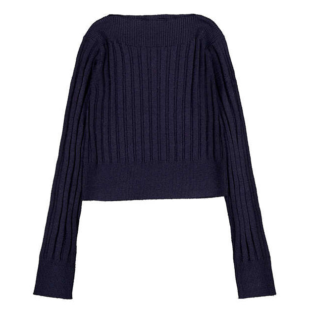 Navy Ribbed Boat Neck Sweater