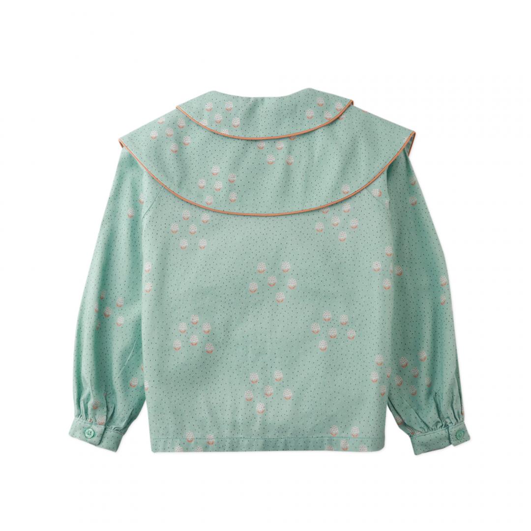 Green Dot Wide Collar Blouse