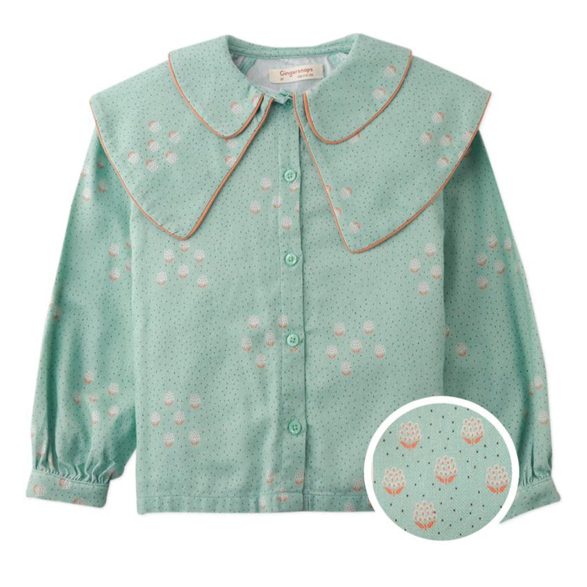 Green Dot Wide Collar Blouse
