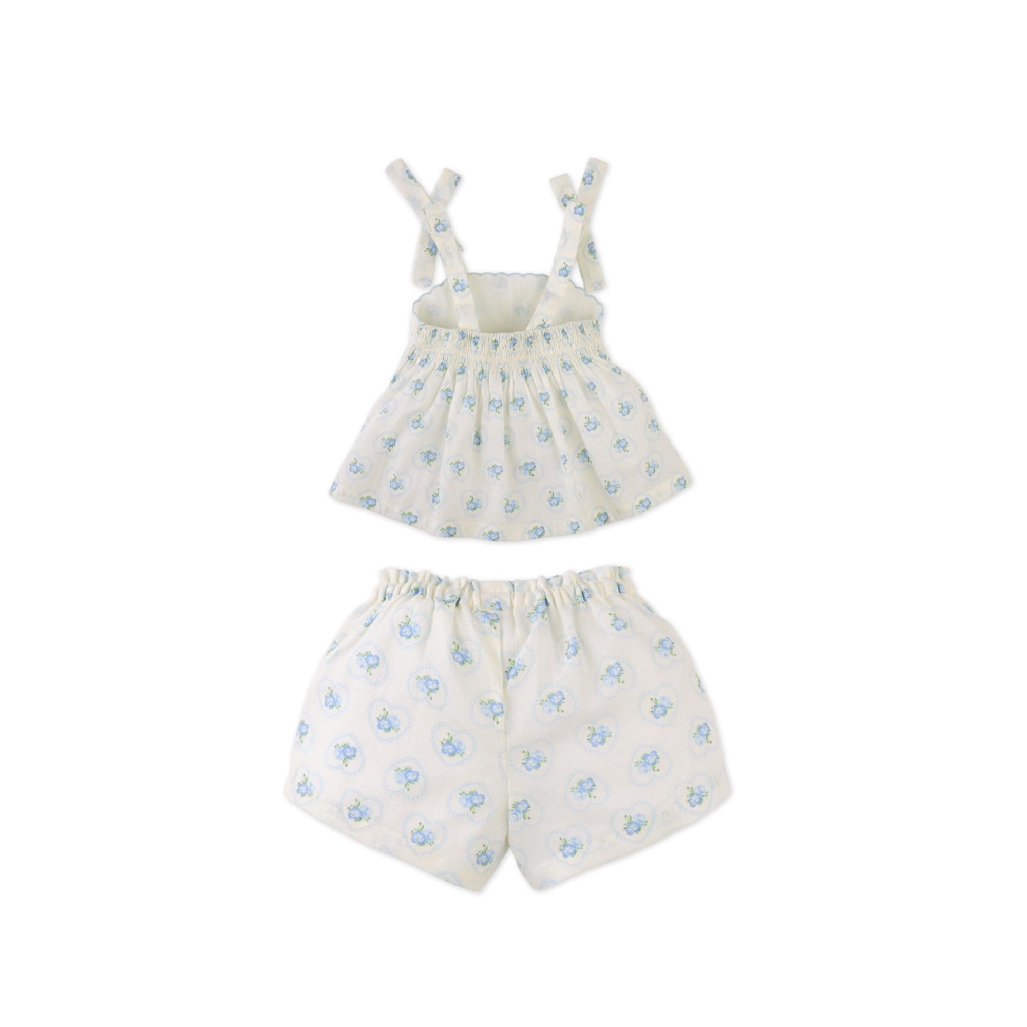 White Sun Shortset Light blue Roses