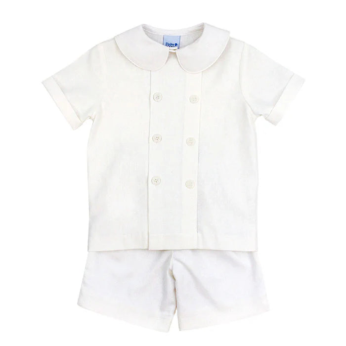 White Linen Double Button Shortset