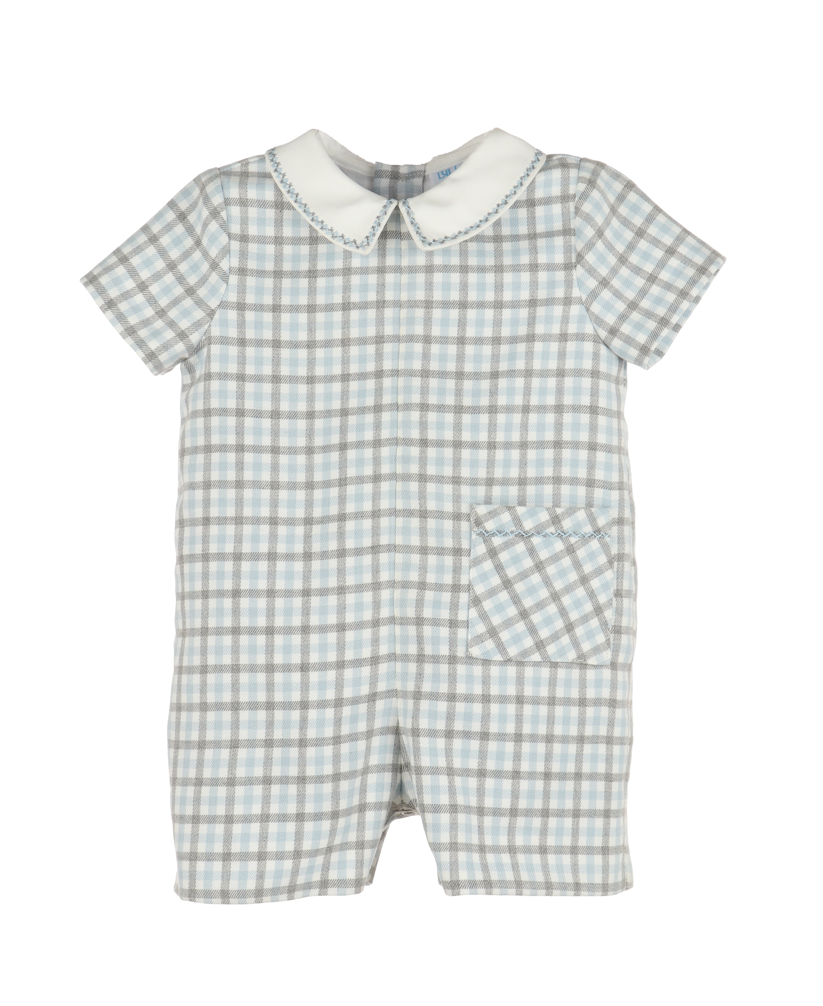 Blue Gray Plaid Collar Infant Romper