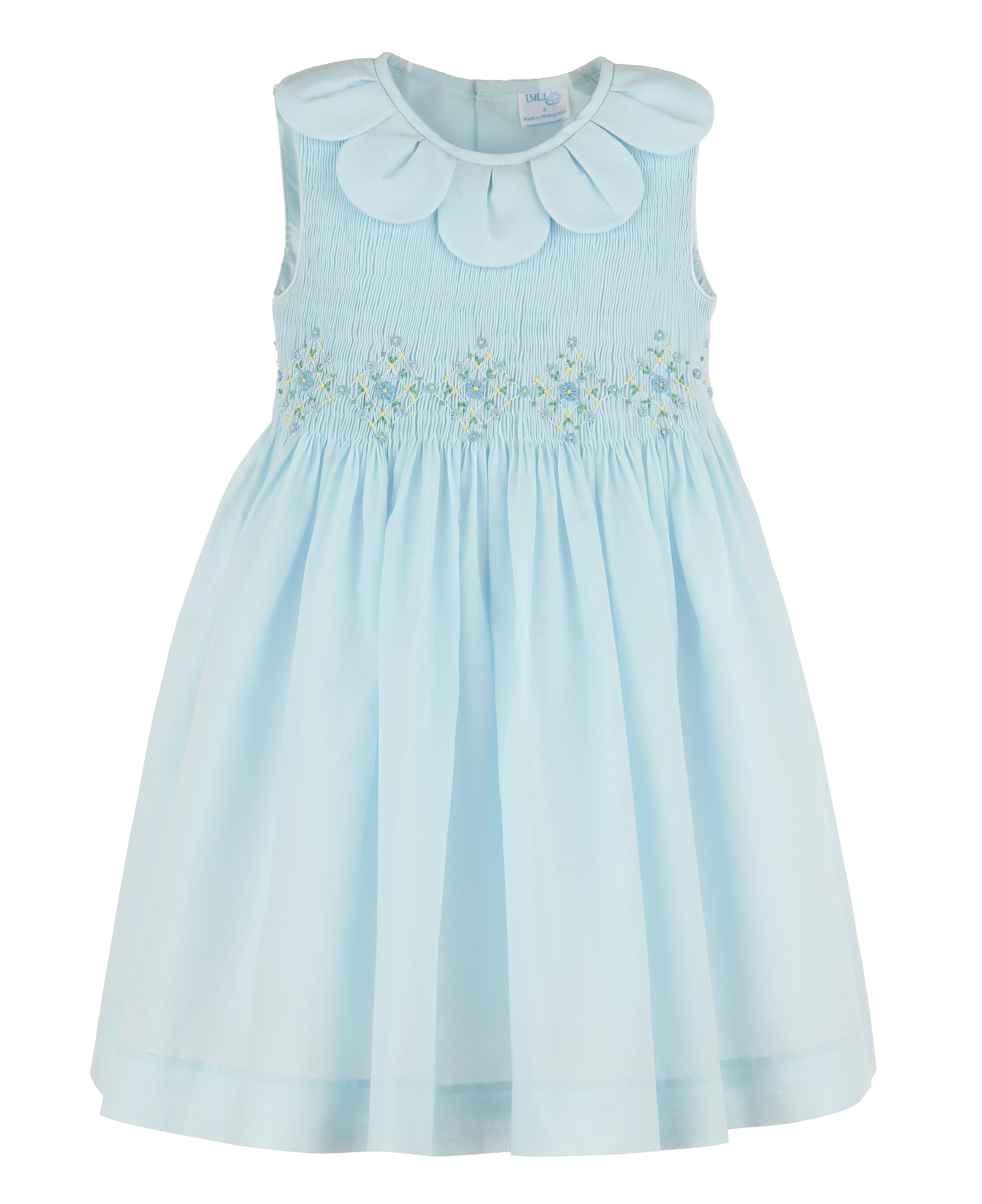 Light Blue Solid Smocked Dress