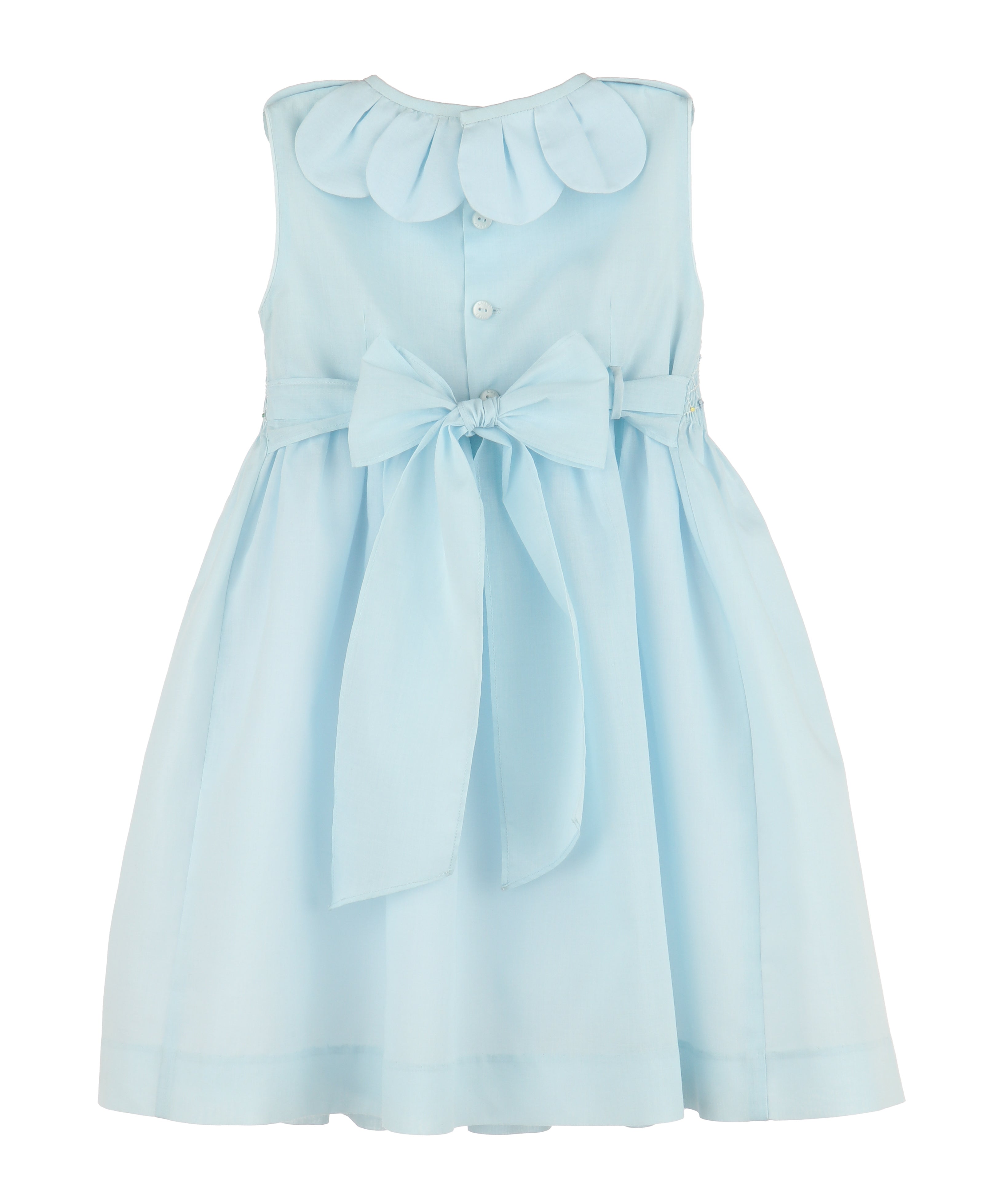 Light Blue Solid Smocked Dress